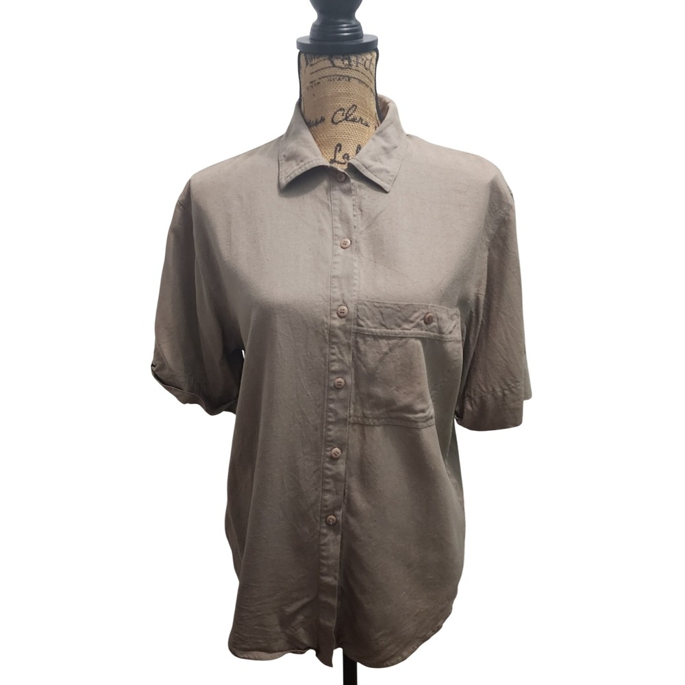 Rafaella Womens Button Up Shirt Size 12 Silk Short Sleeve Blouse Top‎